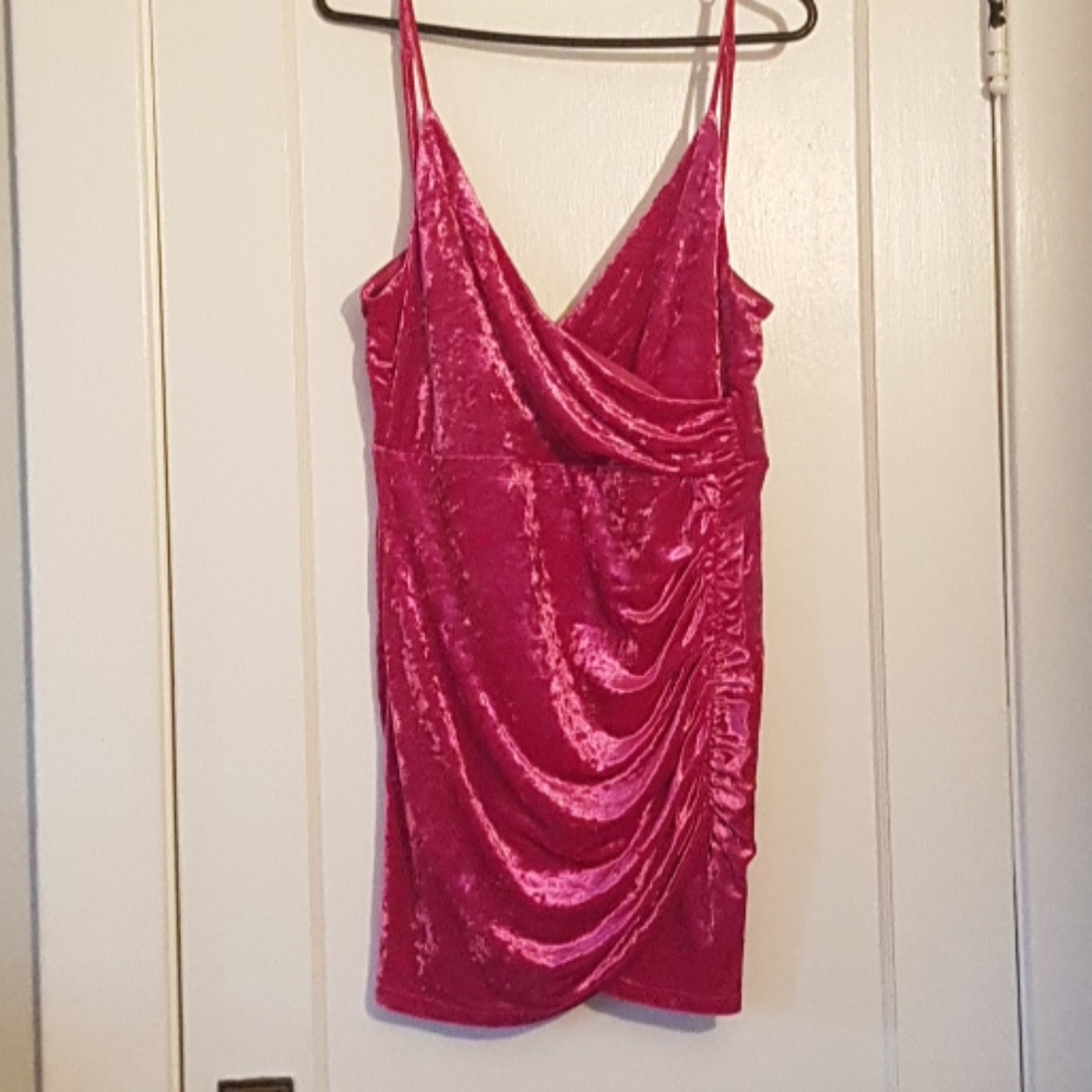 Lulu's HOT Pink Crushed Velvet Mini Dress